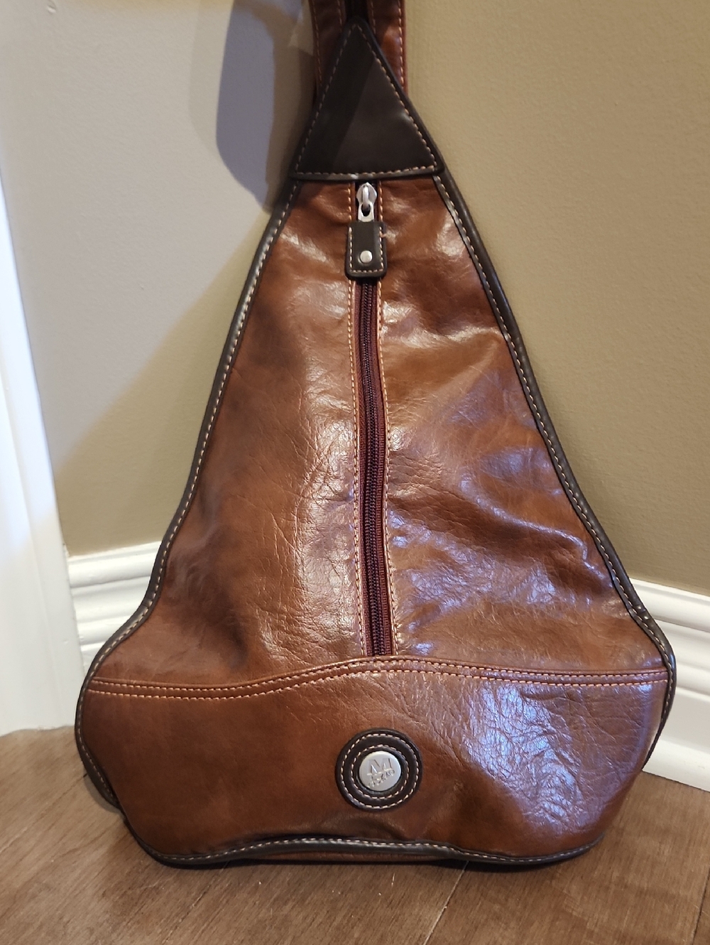 Brown Leather Convetible Sling Bag - Backpack